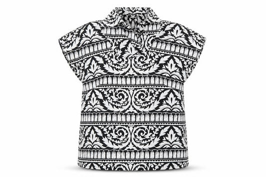 Front view of Hardob Women's Black & White High Neck Tunic Blouse, size 12