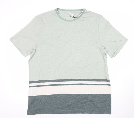 Marks and Spencer Autograph Men's XL Green Striped Cotton T-Shirt