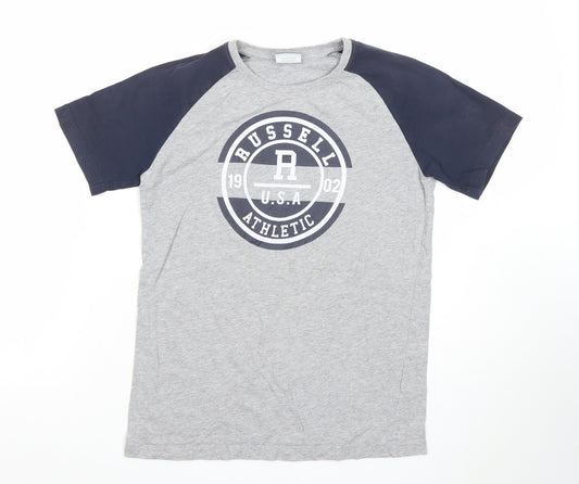Russell Athletic Boys Grey Graphic Logo T-Shirt 10-11 Years Short Sleeve