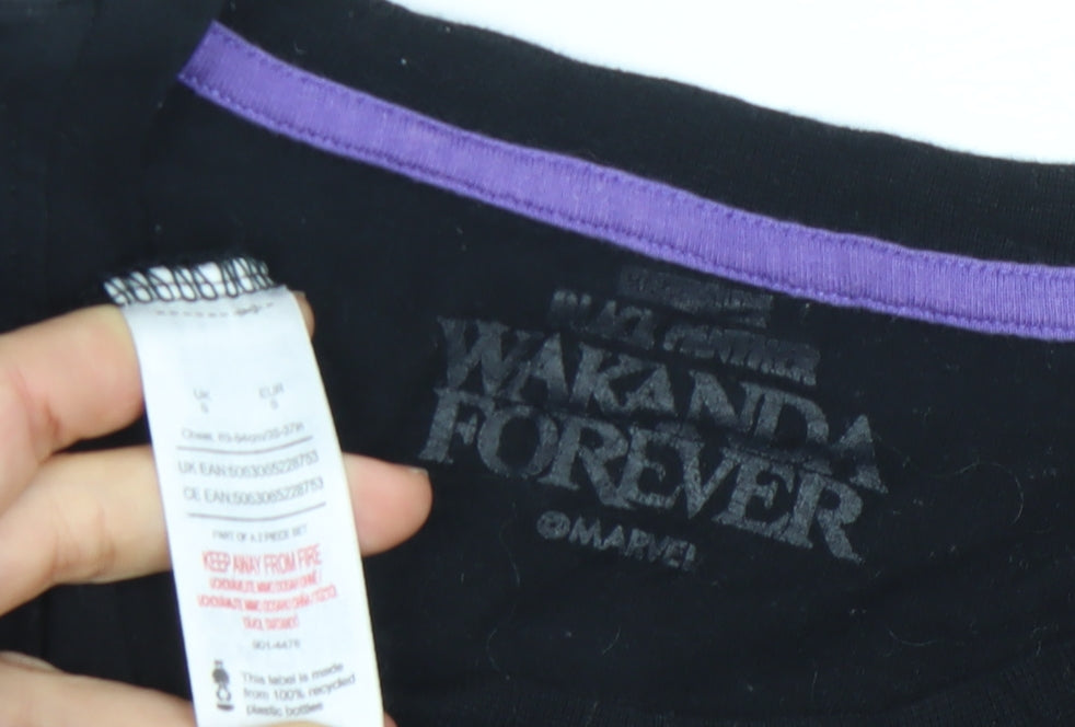Marvel Black Panther Wakanda Forever Men's Black Cotton T-Shirt Size S
