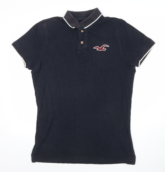 Hollister Men's Black Slim Fit Logo Polo Shirt Size XL