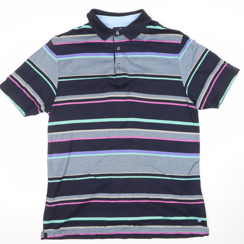 Marks and Spencer Men's Multicoloured Striped Cotton Polo Shirt L