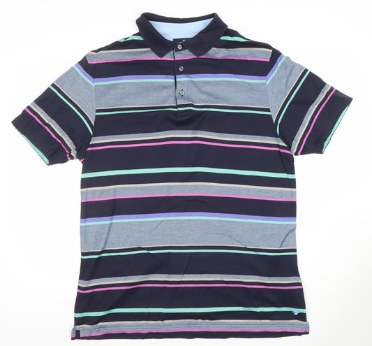 Marks and Spencer Men's Multicoloured Striped Cotton Polo Shirt L
