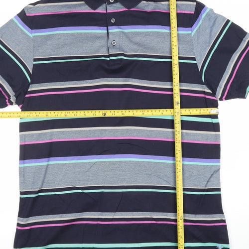 Marks and Spencer Men's Multicoloured Striped Cotton Polo Shirt L