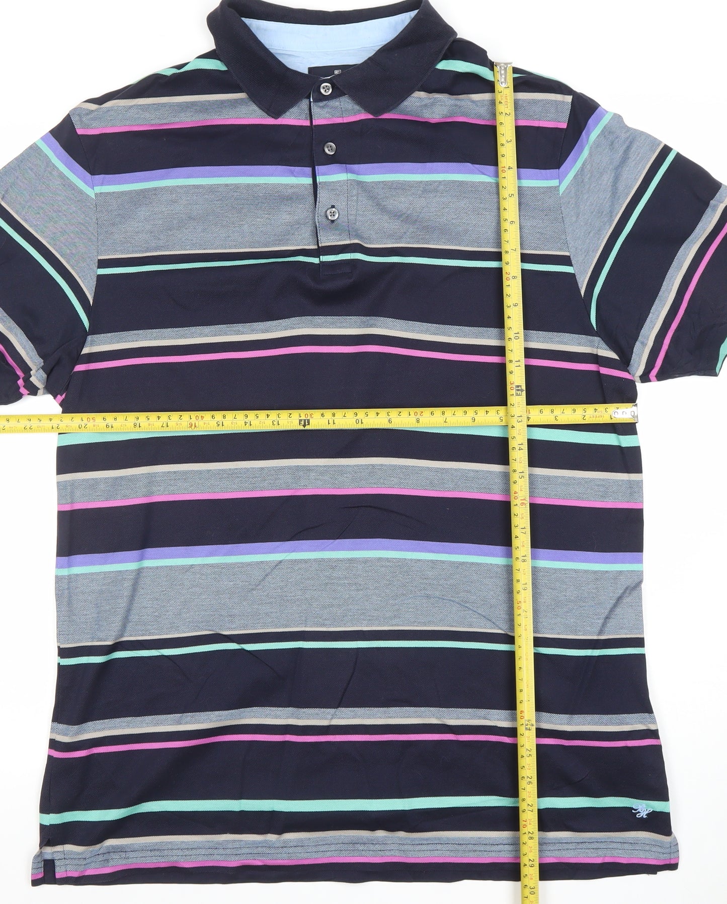 Marks and Spencer Men's Multicoloured Striped Cotton Polo Shirt L