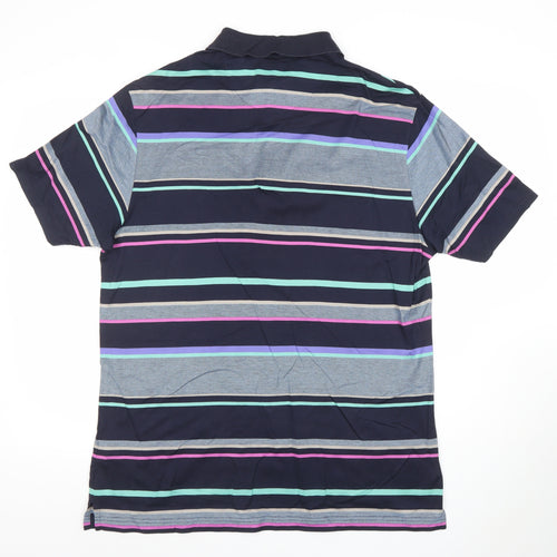 Marks and Spencer Men's Multicoloured Striped Cotton Polo Shirt L