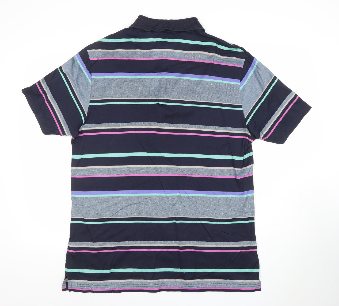 Marks and Spencer Men's Multicoloured Striped Cotton Polo Shirt L