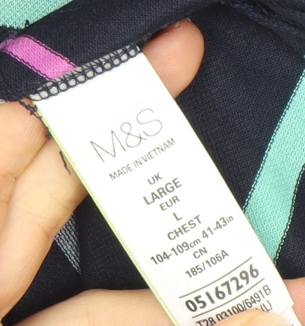 Marks and Spencer Men's Multicoloured Striped Cotton Polo Shirt L