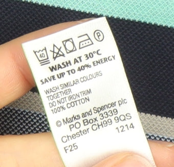 Marks and Spencer Men's Multicoloured Striped Cotton Polo Shirt L