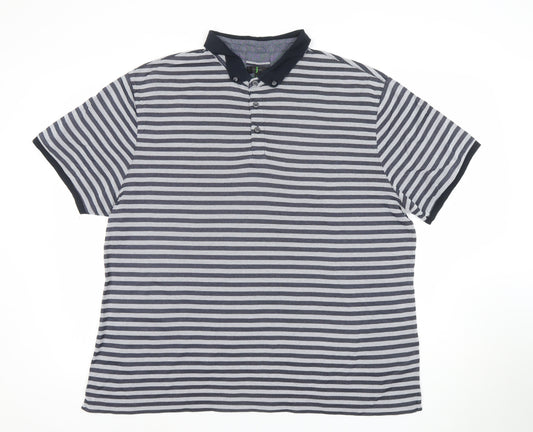 Jasper Conran Men's Blue Striped Cotton Polo Shirt XL