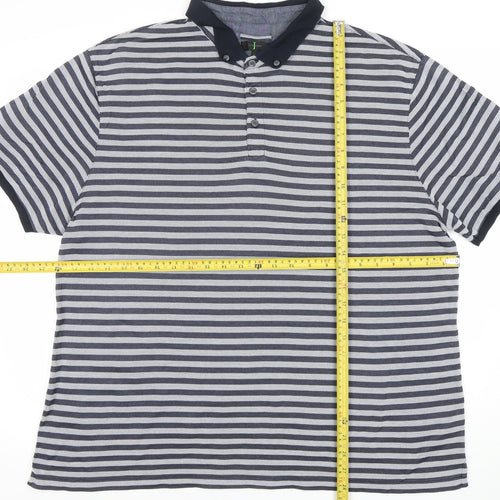 Jasper Conran Men's Blue Striped Cotton Polo Shirt XL