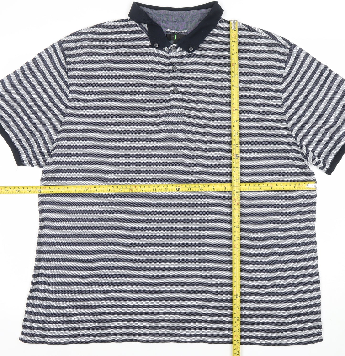 Jasper Conran Men's Blue Striped Cotton Polo Shirt XL