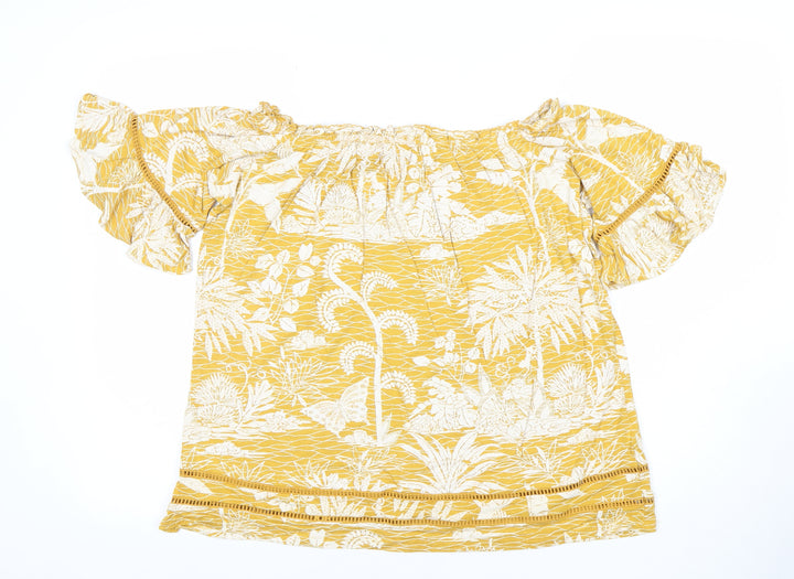 Next Women’s Yellow Floral Off Shoulder Tunic Blouse Size 16