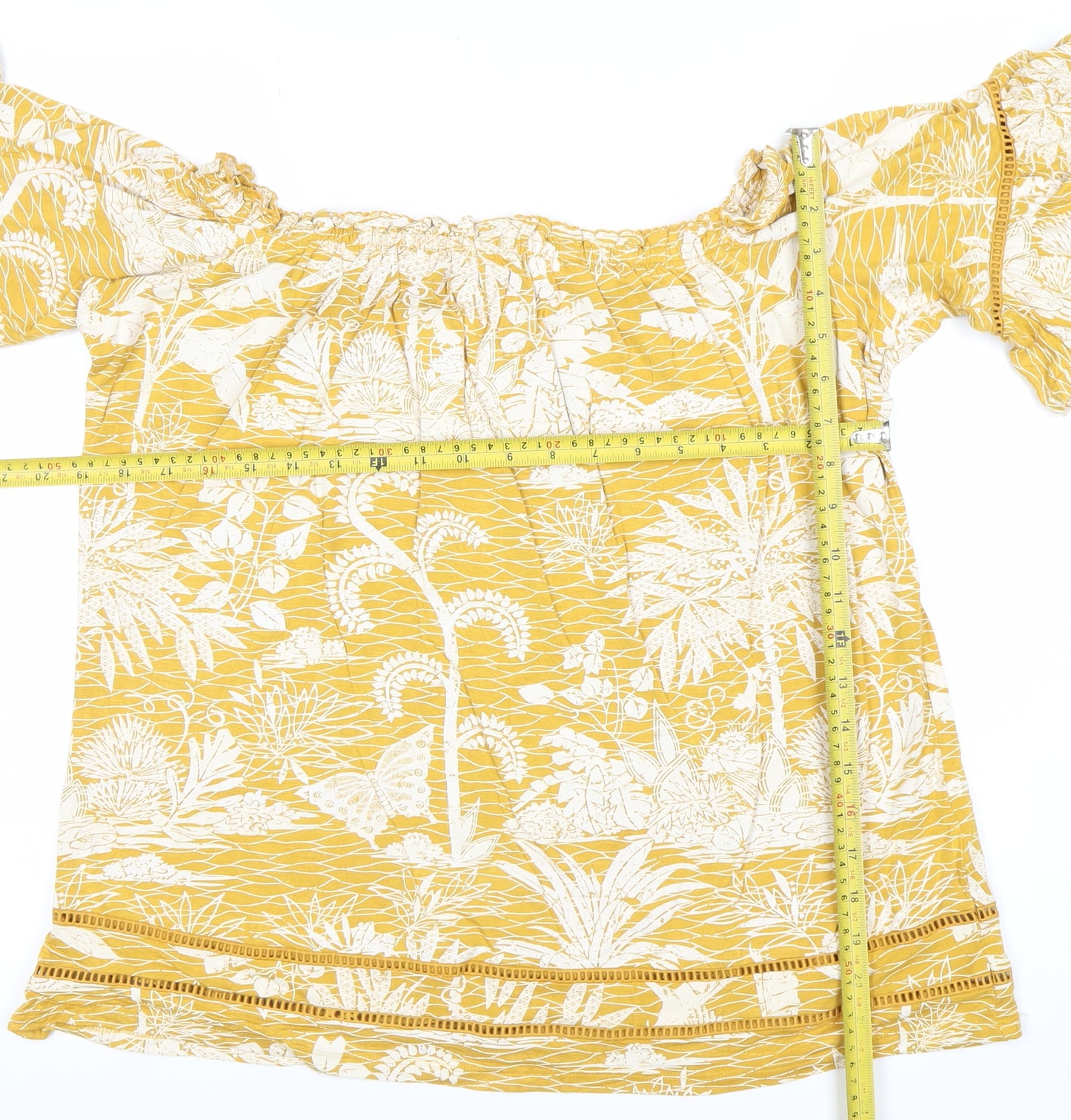 Next Women’s Yellow Floral Off Shoulder Tunic Blouse Size 16