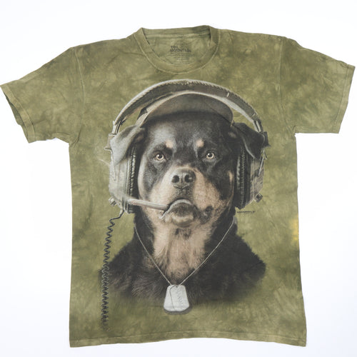 The Mountain Men’s Green Dog Headphones Graphic T-Shirt Size L