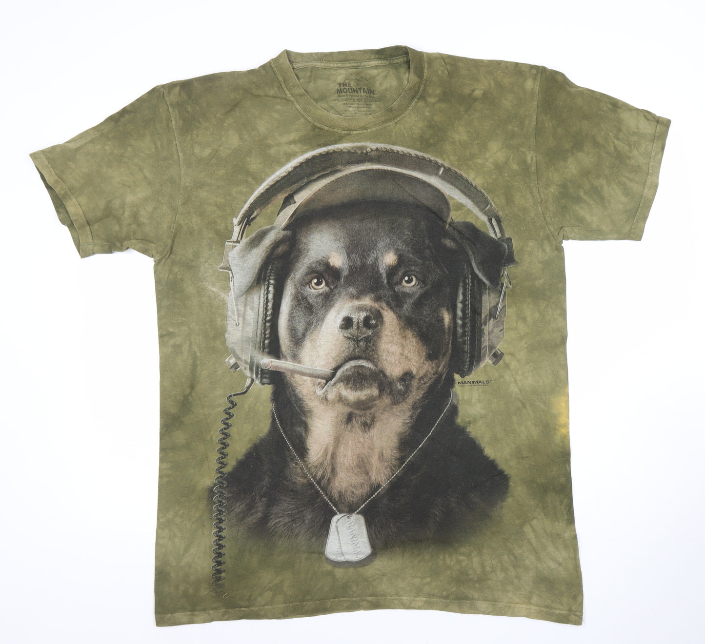 The Mountain Men’s Green Dog Headphones Graphic T-Shirt Size L