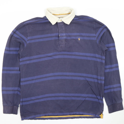 Joules Men's Blue Striped Long Sleeve Rugby Polo Shirt Size L
