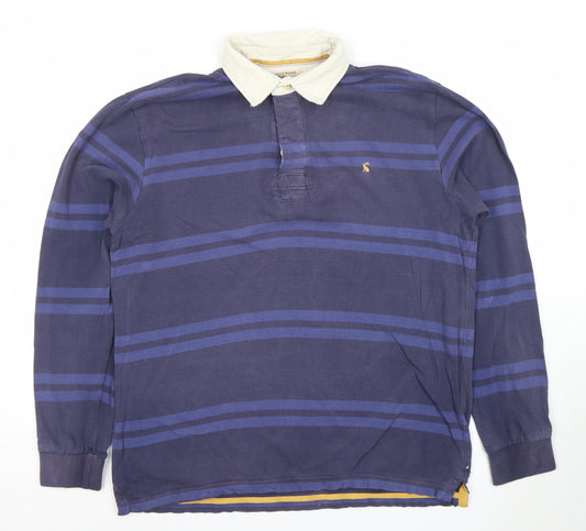 Joules Men's Blue Striped Long Sleeve Rugby Polo Shirt Size L