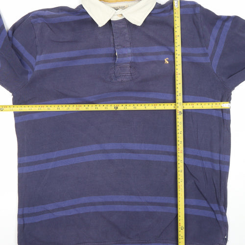 Joules Men's Blue Striped Long Sleeve Rugby Polo Shirt Size L