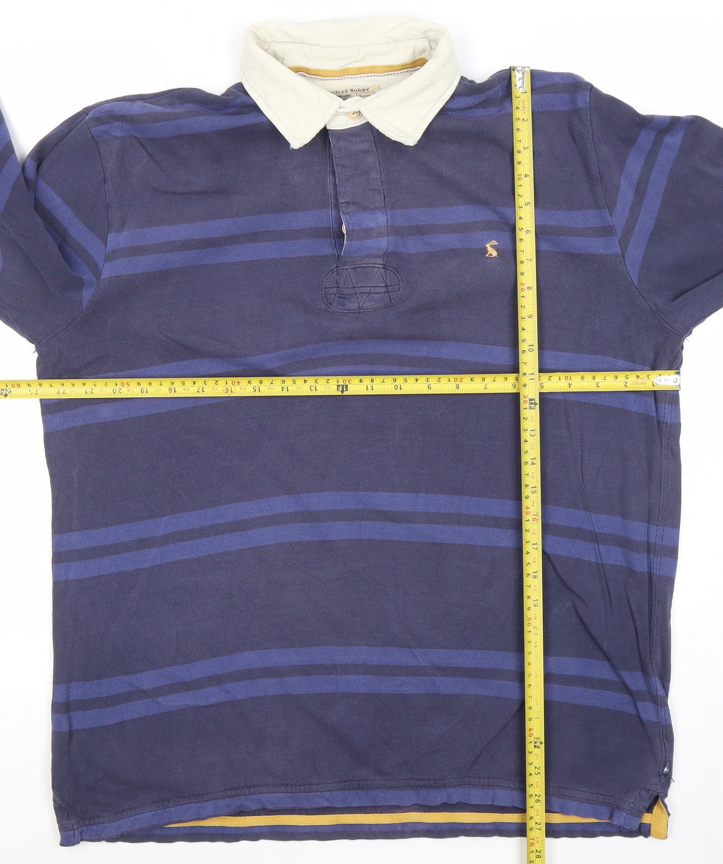 Joules Men's Blue Striped Long Sleeve Rugby Polo Shirt Size L