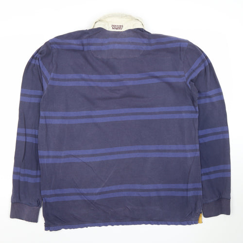 Joules Men's Blue Striped Long Sleeve Rugby Polo Shirt Size L