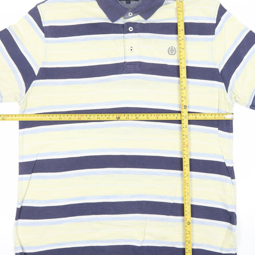 Marks and Spencer Men's Blue Striped Cotton Short Sleeve Polo Shirt L