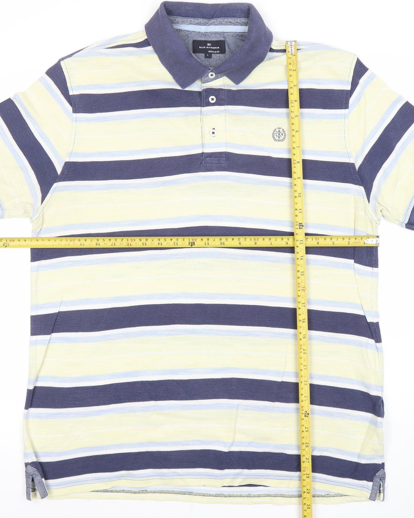 Marks and Spencer Men's Blue Striped Cotton Short Sleeve Polo Shirt L
