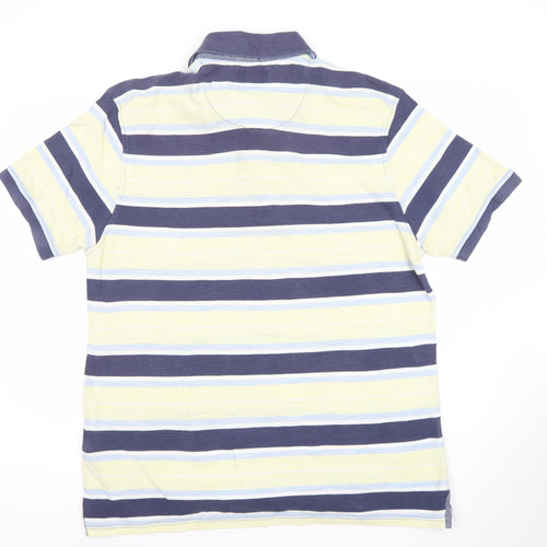 Marks and Spencer Men's Blue Striped Cotton Short Sleeve Polo Shirt L