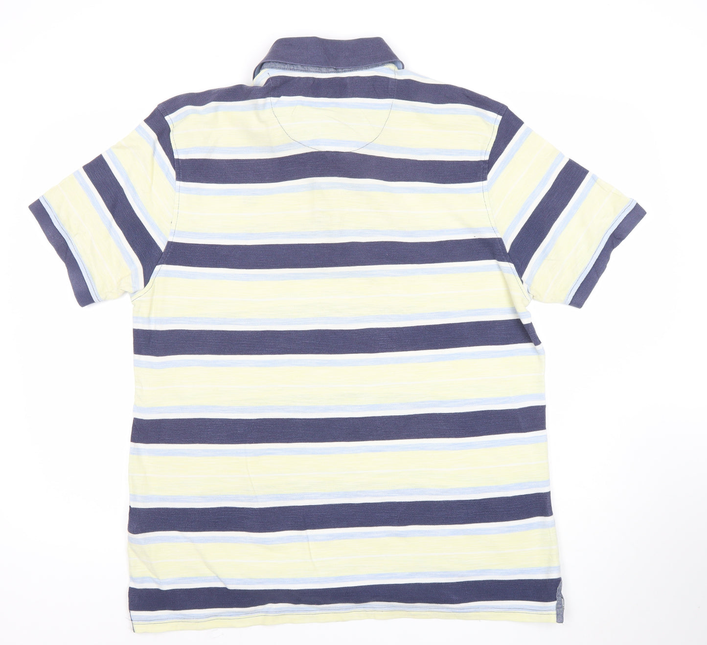 Marks and Spencer Men's Blue Striped Cotton Short Sleeve Polo Shirt L