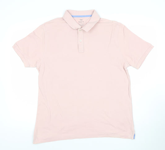 Marks and Spencer Men’s Pink Regular Fit Pure Cotton Polo Shirt L