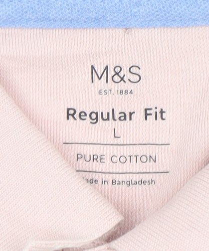 Marks and Spencer Men’s Pink Regular Fit Pure Cotton Polo Shirt L