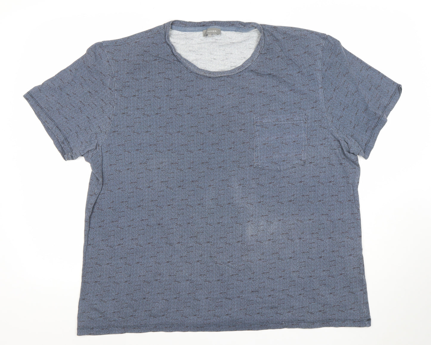 Jaeger Men’s Blue Geometric Cotton Crew Neck Short Sleeve T-Shirt 2XL