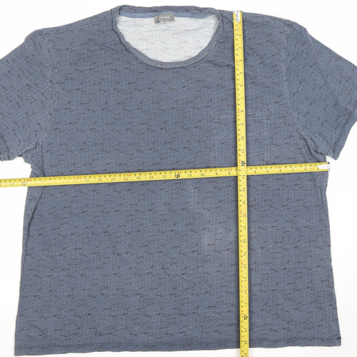 Jaeger Men’s Blue Geometric Cotton Crew Neck Short Sleeve T-Shirt 2XL
