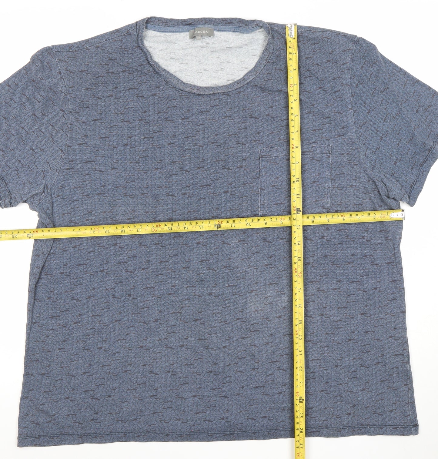 Jaeger Men’s Blue Geometric Cotton Crew Neck Short Sleeve T-Shirt 2XL
