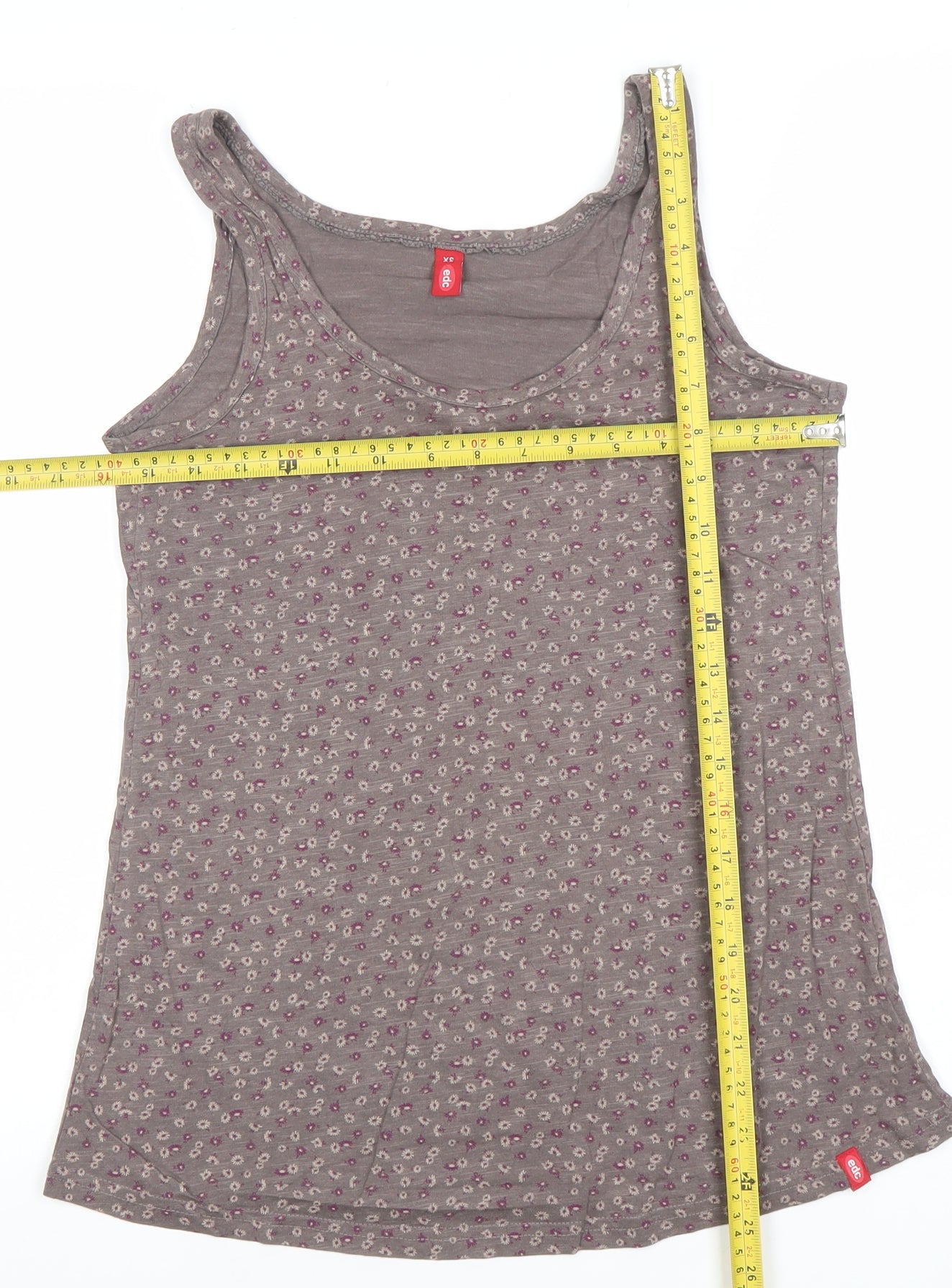 EDC Women's Brown Floral Cotton Jersey Tank Top XS
