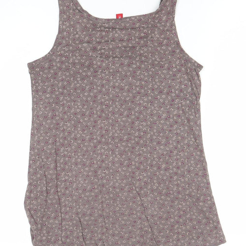 EDC Women's Brown Floral Cotton Jersey Tank Top XS