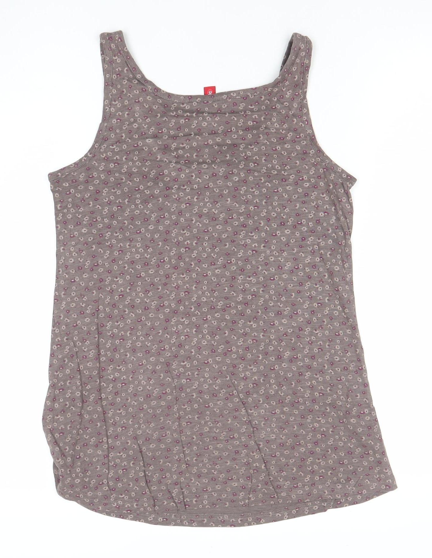 EDC Women's Brown Floral Cotton Jersey Tank Top XS