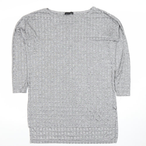Zara Women Grey Cotton Blend 3/4 Sleeve Basic Jersey T-Shirt Size 10