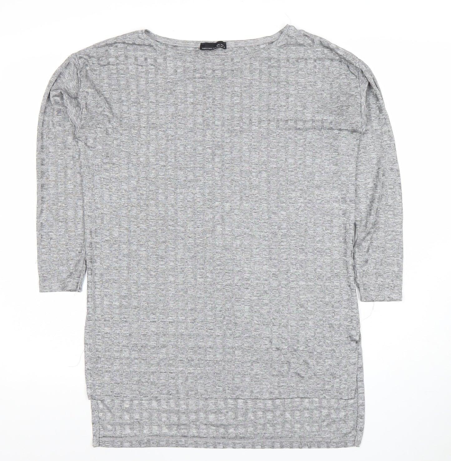 Zara Women Grey Cotton Blend 3/4 Sleeve Basic Jersey T-Shirt Size 10