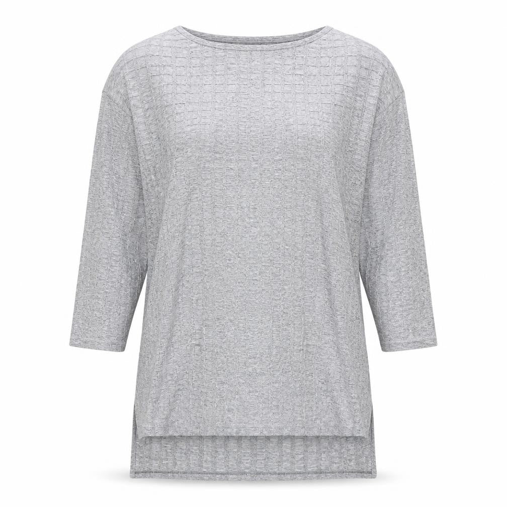 Front view of Zara Women Grey Cotton Blend 3/4 Sleeve Basic Jersey T-Shirt, size 10