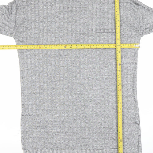 Zara Women Grey Cotton Blend 3/4 Sleeve Basic Jersey T-Shirt Size 10