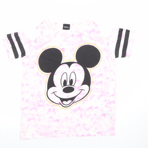 Disney Girls Pink Mickey Mouse Graphic T-Shirt 11-12 Years 100% Cotton