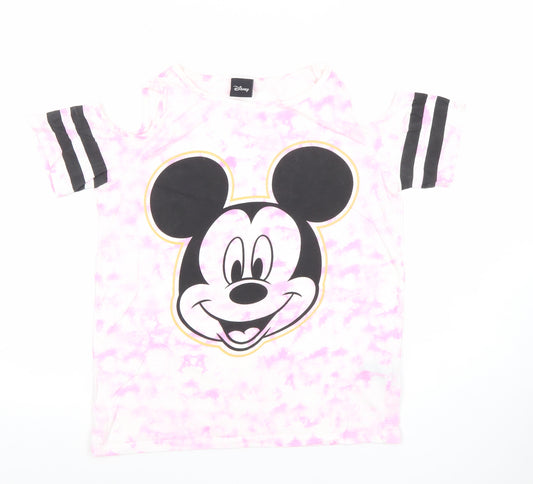 Disney Girls Pink Mickey Mouse Graphic T-Shirt 11-12 Years 100% Cotton