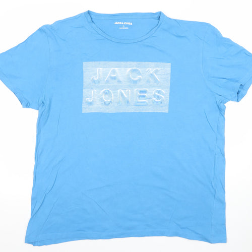 Jack & Jones Men's Blue XL Cotton Graphic Logo T-Shirt