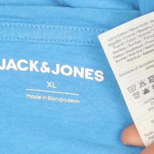 Jack & Jones Men's Blue XL Cotton Graphic Logo T-Shirt