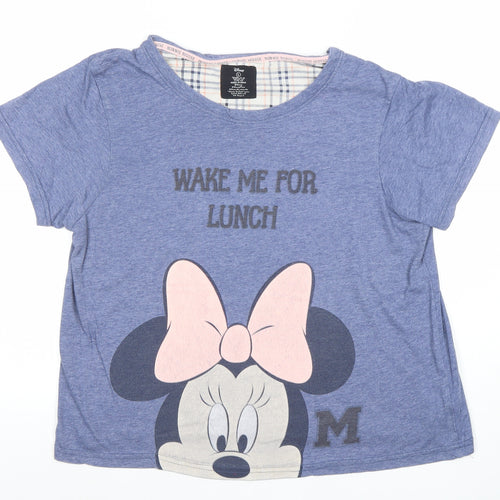 Disney Women’s Blue Minnie Mouse Pyjama Top L - Cartoon Jersey Sleep Tee
