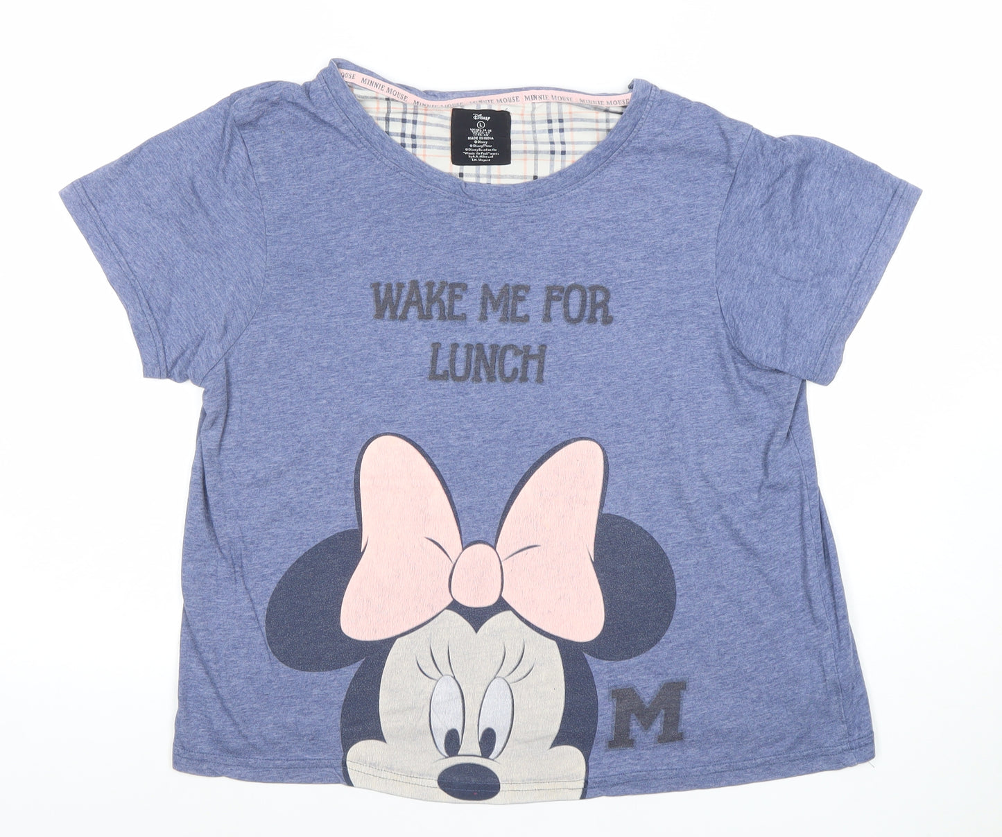 Disney Women’s Blue Minnie Mouse Pyjama Top L - Cartoon Jersey Sleep Tee