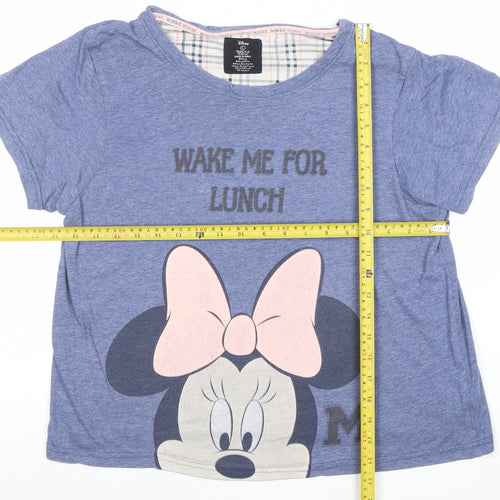 Disney Women’s Blue Minnie Mouse Pyjama Top L - Cartoon Jersey Sleep Tee