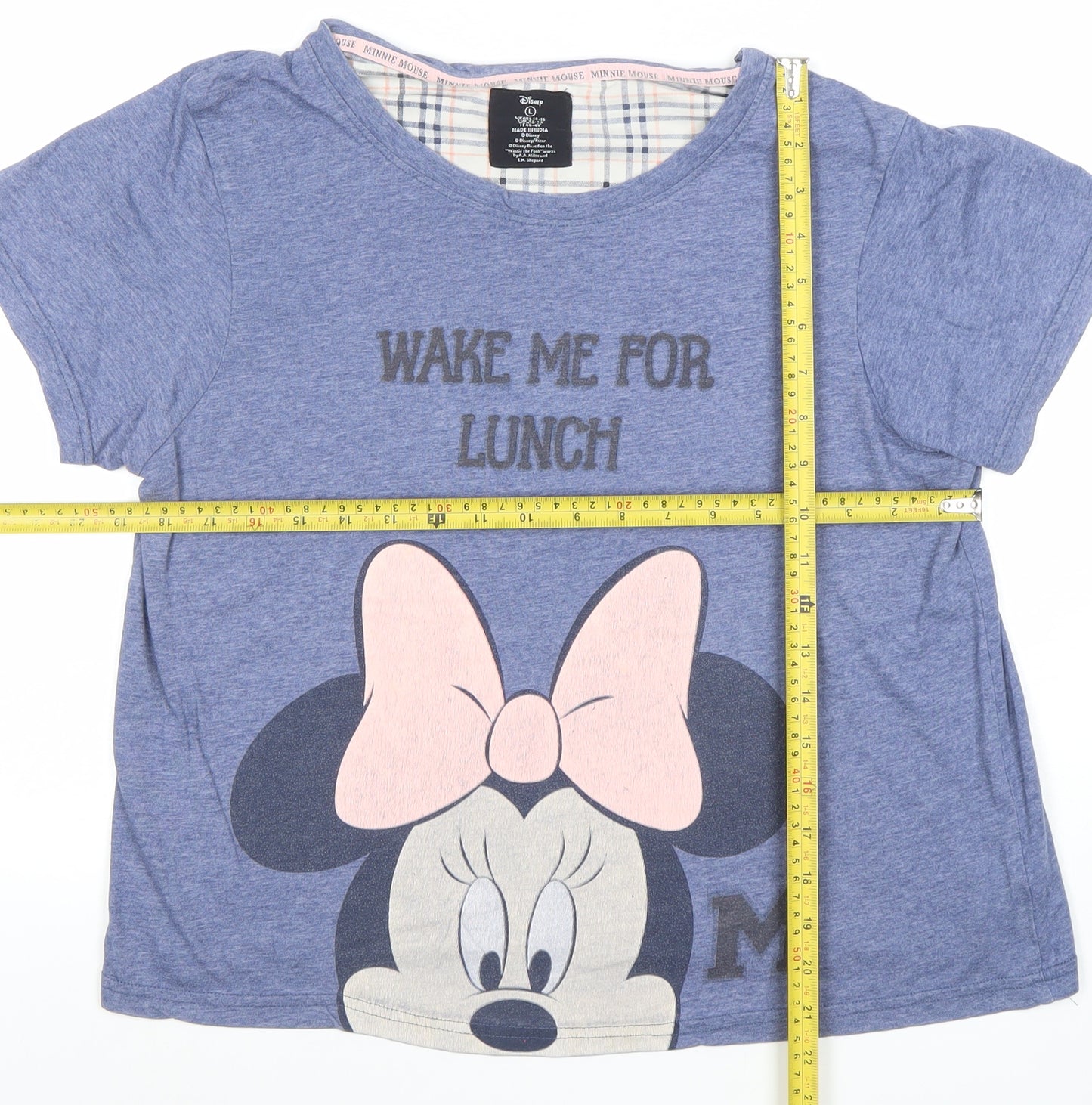 Disney Women’s Blue Minnie Mouse Pyjama Top L - Cartoon Jersey Sleep Tee