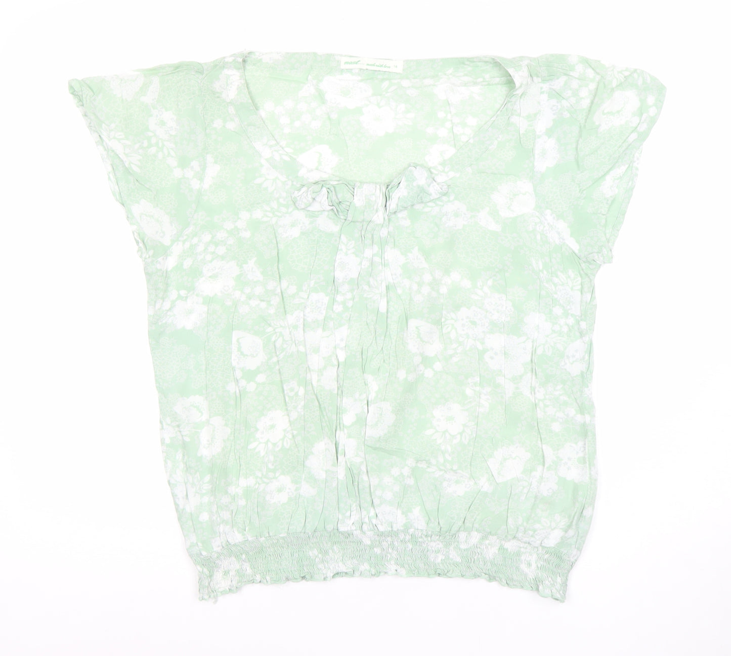 Next Women’s Green Floral Bow Blouse Size 14 Tunic Style